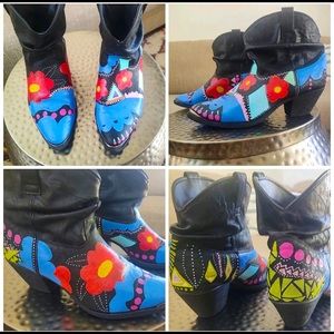 Hand painted Vegan leather boots